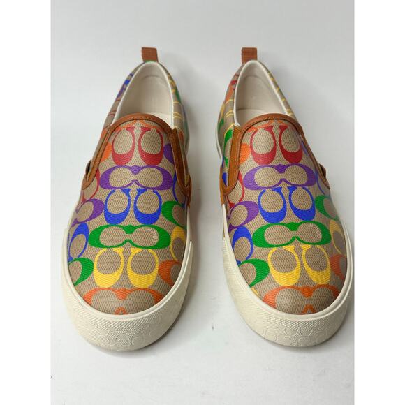 Coach Skate Pride Rainbow Signature Men's Slip On Sneakers Size 13 D NWT - Picture 1 of 11